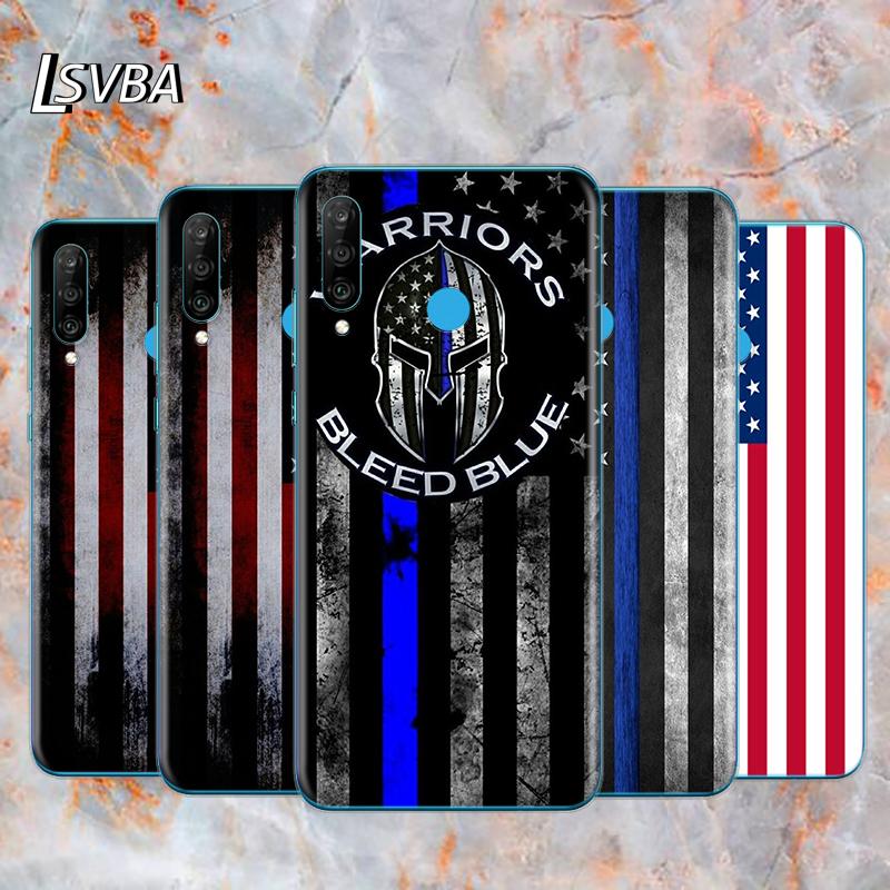 Thin Blue Line American Flag Soft TPU Silicone Cover For Huawei P40 P30 P20 Pro P10 P9 P8 Lite E Plus 2019 2017 Phone Case