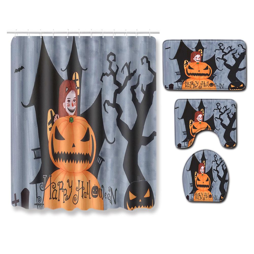 Halloween Shower Curtain Floor Mat Combination Four-Piece Set Kitchen Absorbent Non-Slip Carpet Bedroom Door Mat