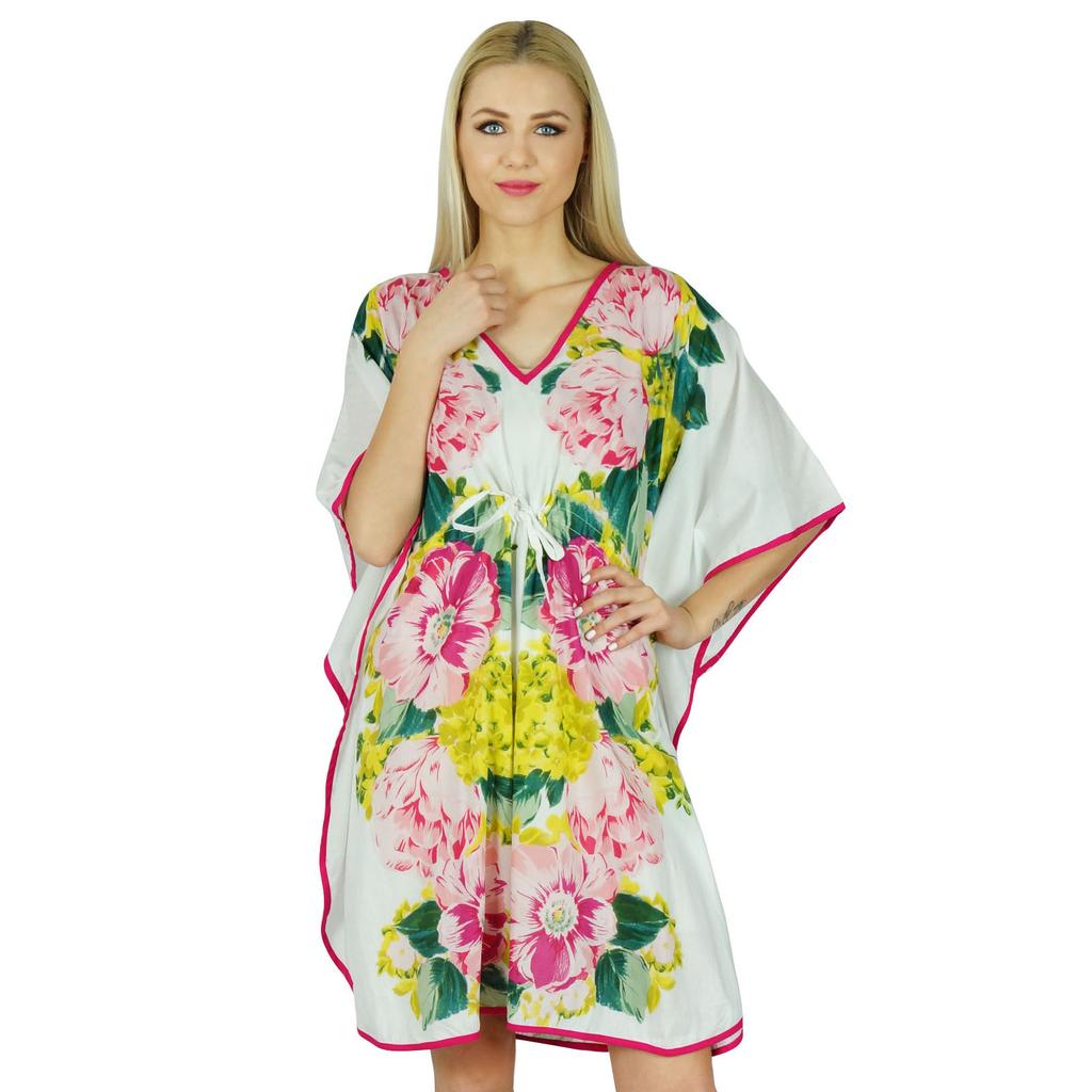 Bimba Women Short Floral Cotton Kaftan Kimono Sleeve Coverup Summer Caftan