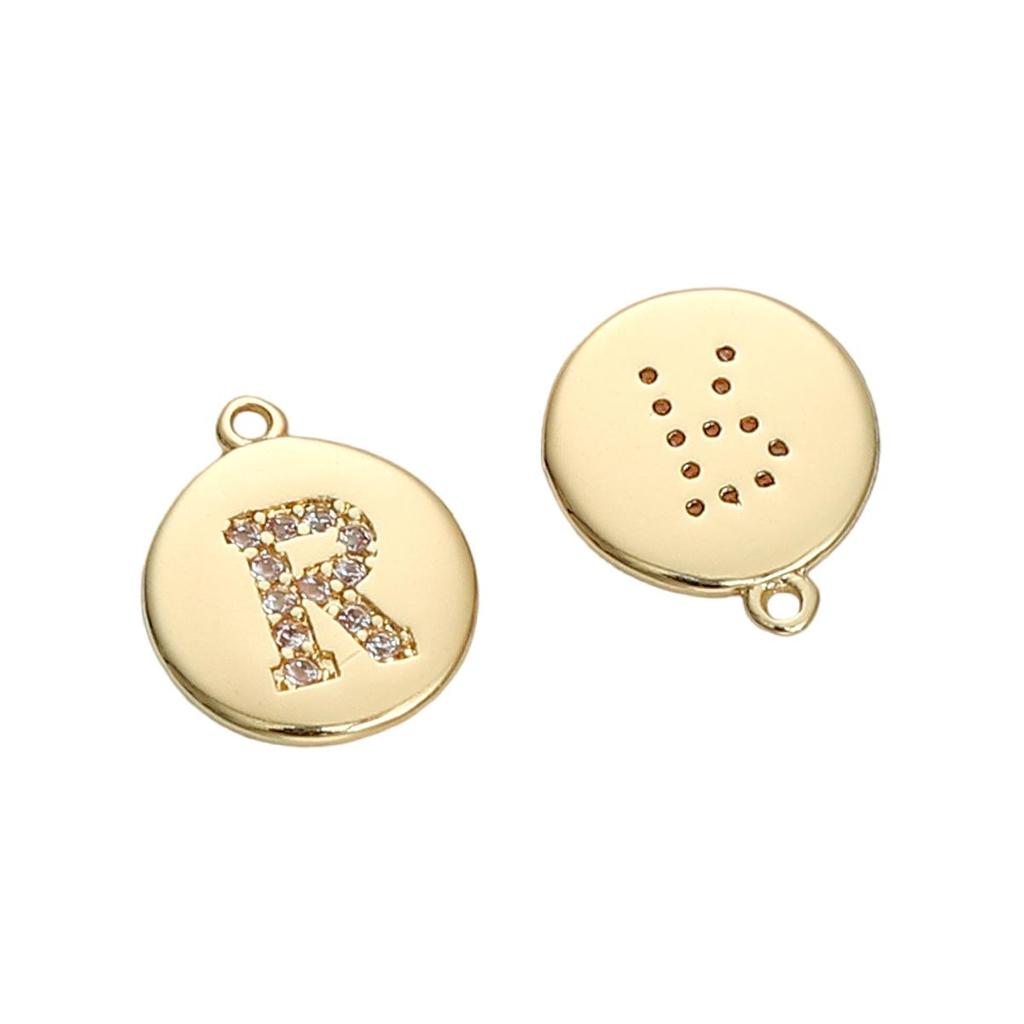 Copper Zirconium Inlaid Circular 26 Letter Pendant For DIY Jewelry Making Craft Accessories