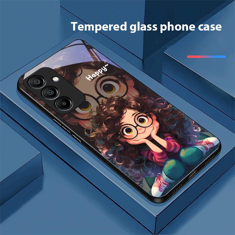 Чехол для телефона из черного закаленного стекла для Samsung Galaxy A15 5G 54 4G 51 50 24 35 90 71 12 51 53 52S 80 22 34 с изображением кудрявой девушки