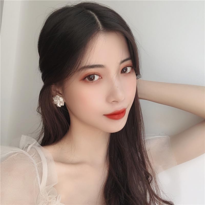 earrings earrings ladies stud earrings white Large flower flower silver 925 metal allergy Large Korean style cute accessories jewelry QYHH017