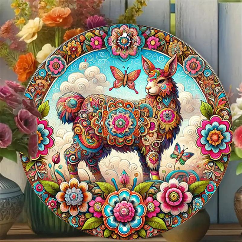 2D плоский 20*20 см 1 шт. яркие цветные верблюды, бабочки и цветы, приветственный дверной знак, декор, яркий цветочный и животный дизайн, круглый деревянный орнамент, идеальный