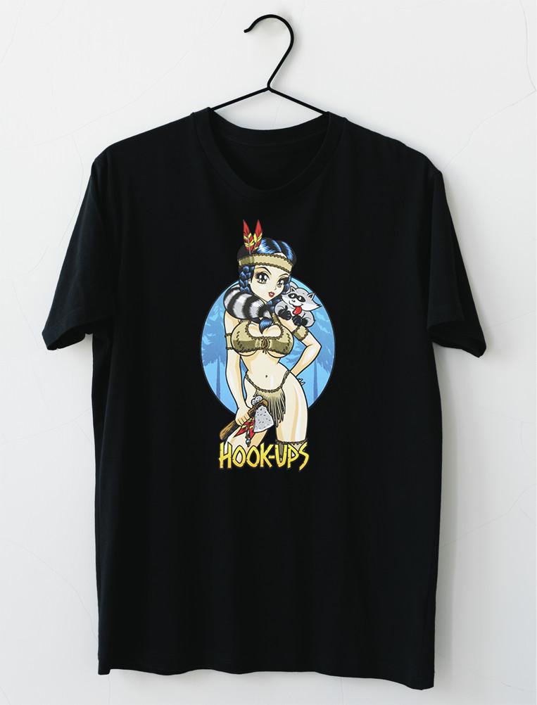 Hookups Skateboard Native American Indian Girl With Raccoon T-shirt S4XL