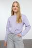 Women's Fashionable Stylish Sweatshirt Lilac Twirl Detailed Crop Thick Inside Fleece Crew Neck Knitted Sweatshirt