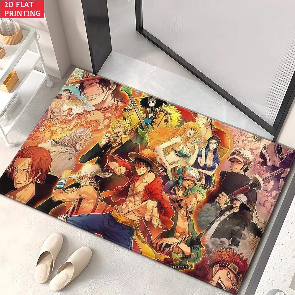 Anime Pirate Crew Treasure Doormat, Cartoon Character Non-slip Floor Mat, Decorative Entrance Rug for Home Living Room Bedroom