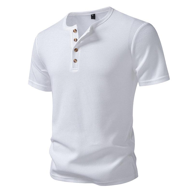 Мужская футболка-henley с коротким рукавом, однотонная, мужские топы, облегающий крой, воротник на пуговицах, повседневная, шикарная, стритвир
