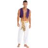 Mens Halloween Party Costume Sequin Trim Waistcoat Belted Pants Role Play Stage Performance Outfit