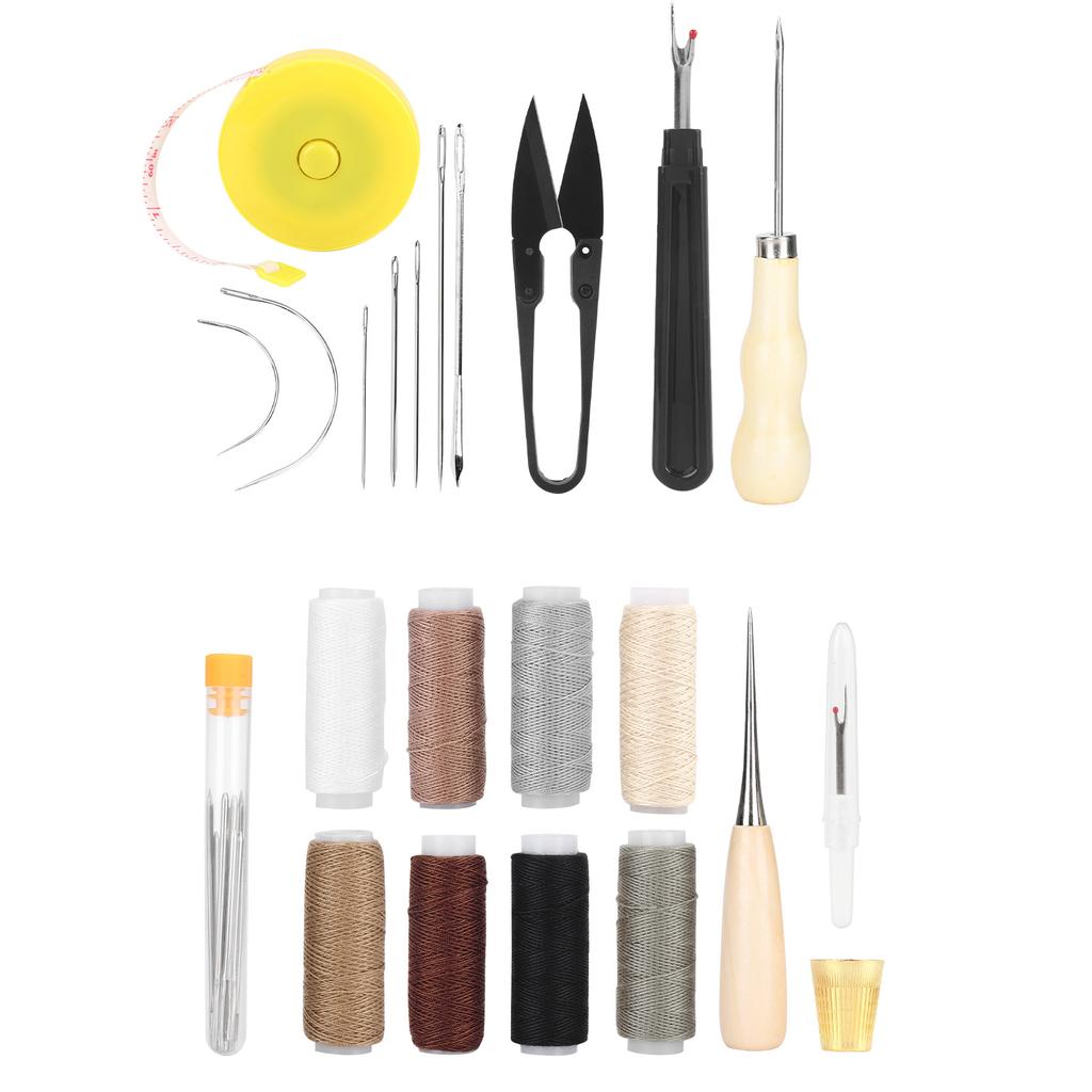 31Pcs Leather Sewing Tools Kit with Scissors Sewing Needles Punch Thimble Threads Set
