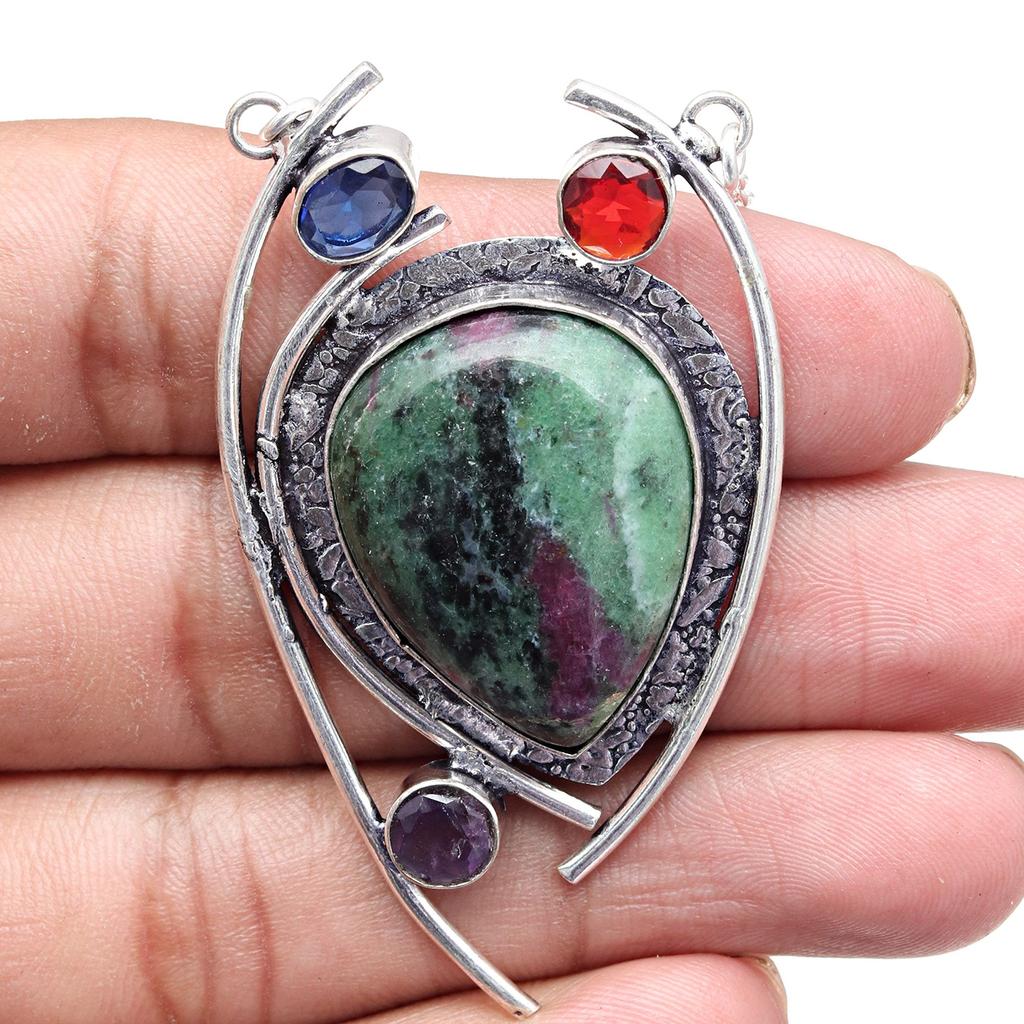 Ruby Zoisite Gemstone Mother's Day Handmade Silver Jewelry Necklace 20 in