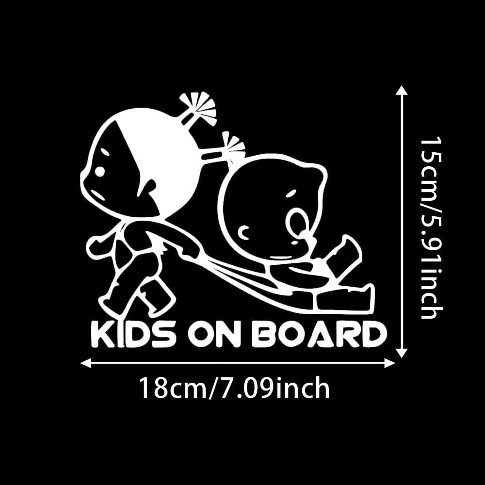 2PCS Kids On Board Kids Safety Decal - 7.1"x5.9" Vinyl Sticker for Car Rear Windshield - Baby in Vehicle Warning Sign | #AZ30 (White)