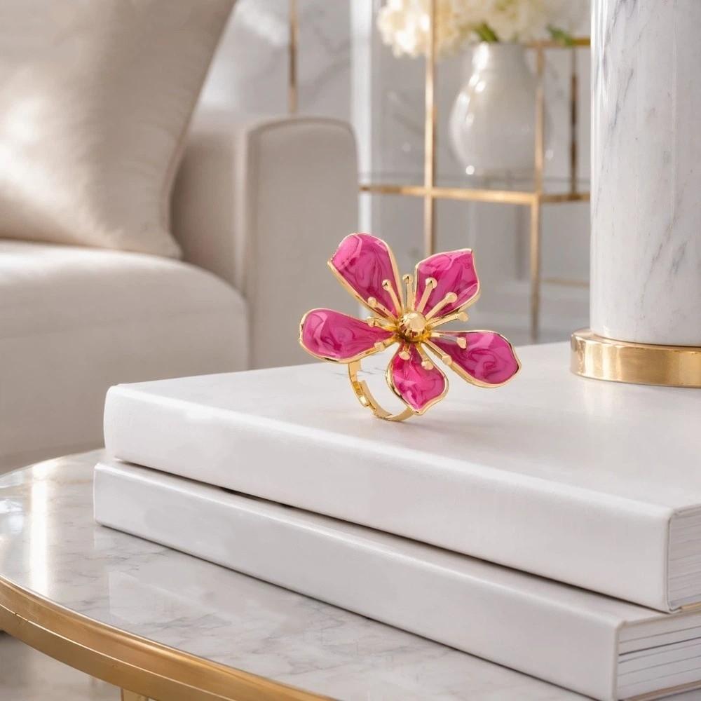 Jewelry Large Flower Ring Banquet Luxury Wide Opening Ring Enamel Bride Ring Engagement Wedding