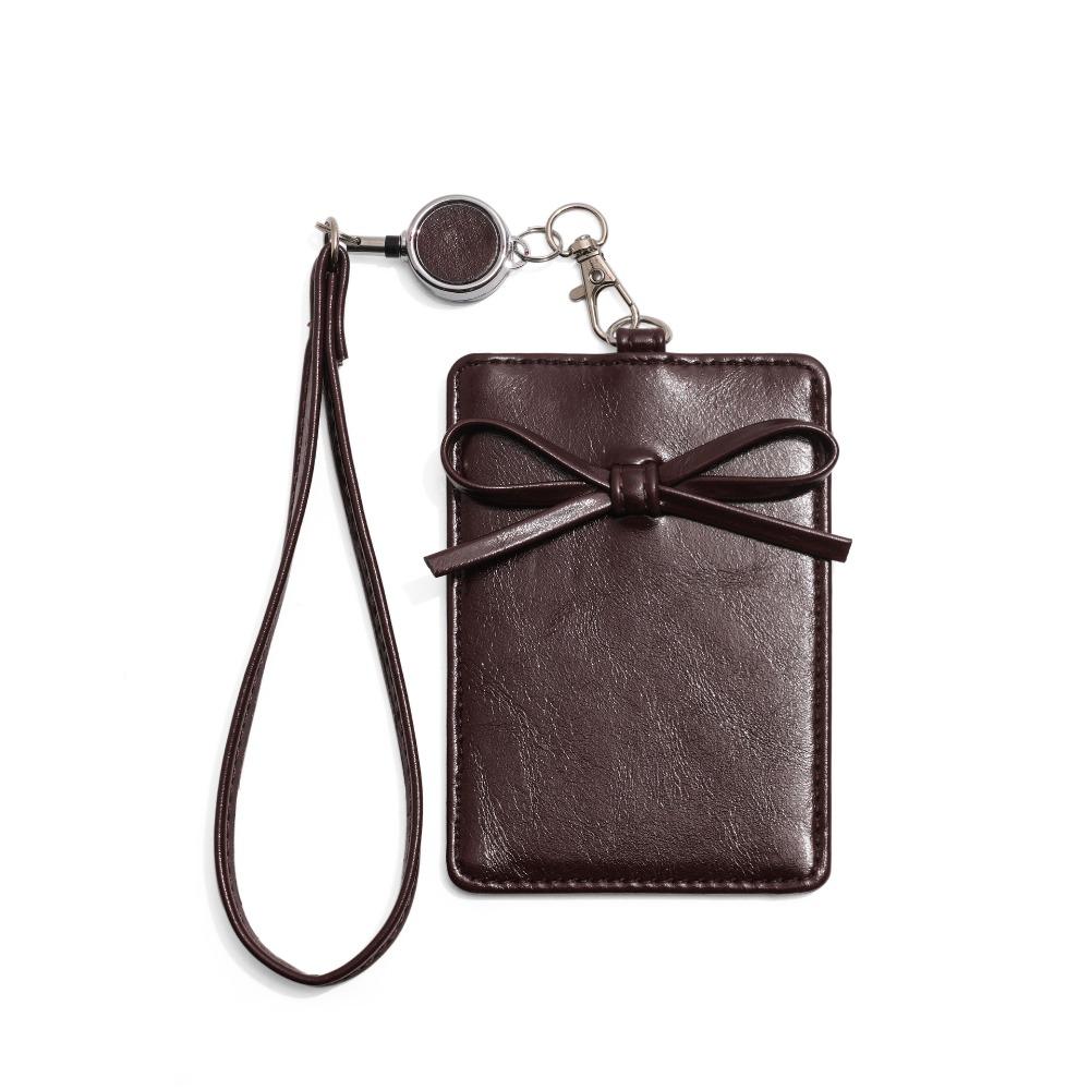 Кожа PU Бант Держатель для карт из кожи Выдвижной бейдж Обложка для рабочей карты Бантик Растягивающийся Держатели для проездных билетов Офис Студент