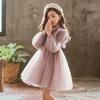 Korean Style Girls' Lace Princess Dress, Spring/Autumn 2024 - Long Sleeve, Puffy Tulle One-Piece