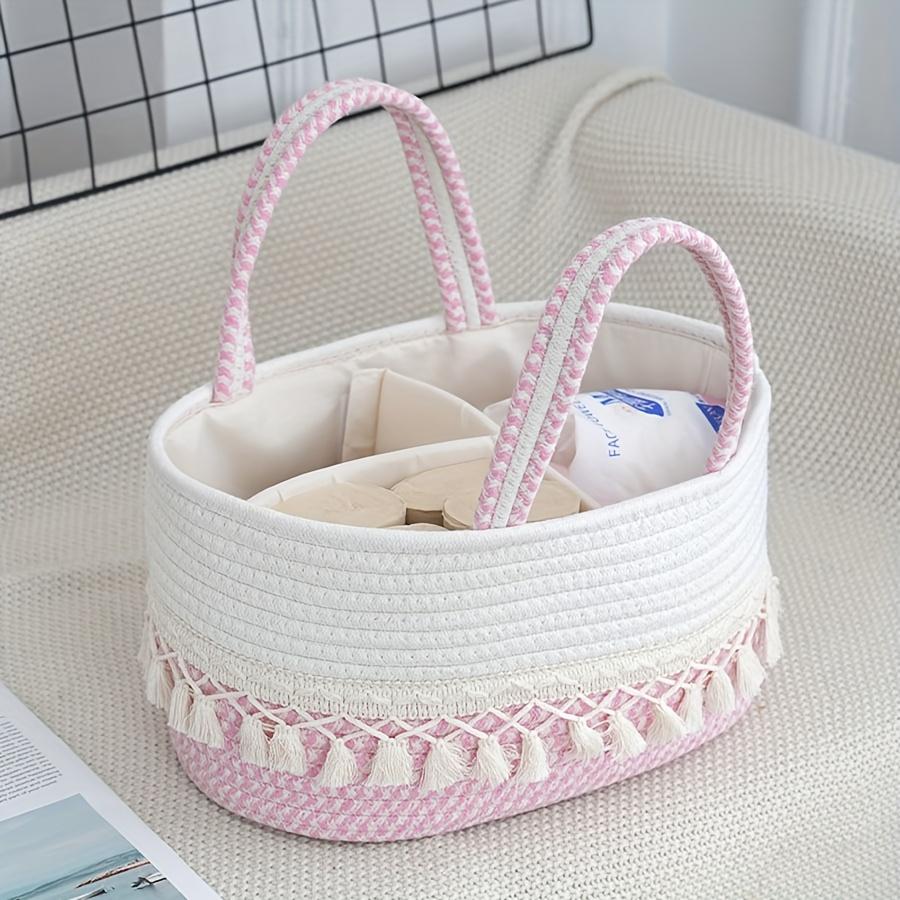 Woven rope multi-grid baby supplies storage basket, large capacity portable household organizer