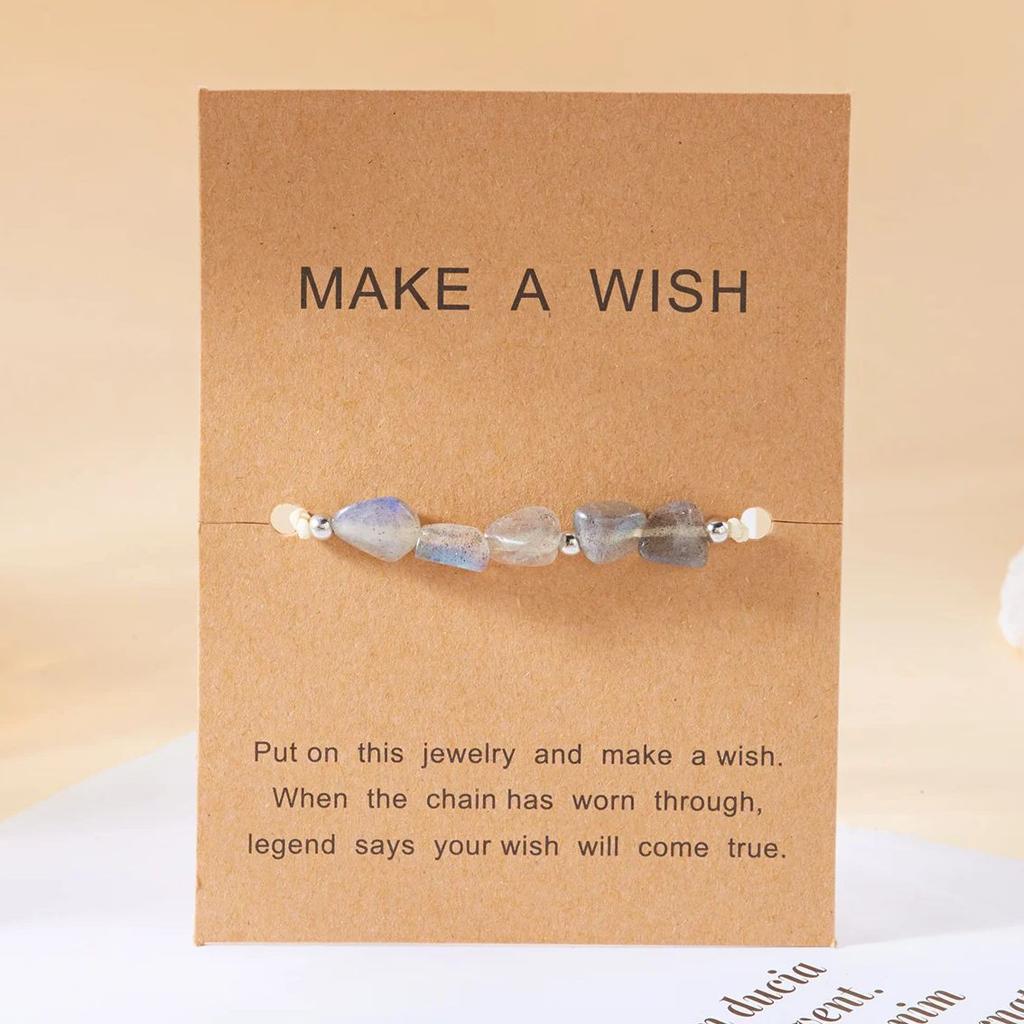 Handwoven Rope String Bracelets for Women Men Fashion Simple Stone Beads Bracelet Make a Wish Paper Card Friendship Jewelry Gift