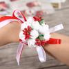 Beautiful Hand Ribbon Flower Bridal Bridesmaid Wrist Corsage Prom Wedding Decorations (Red)