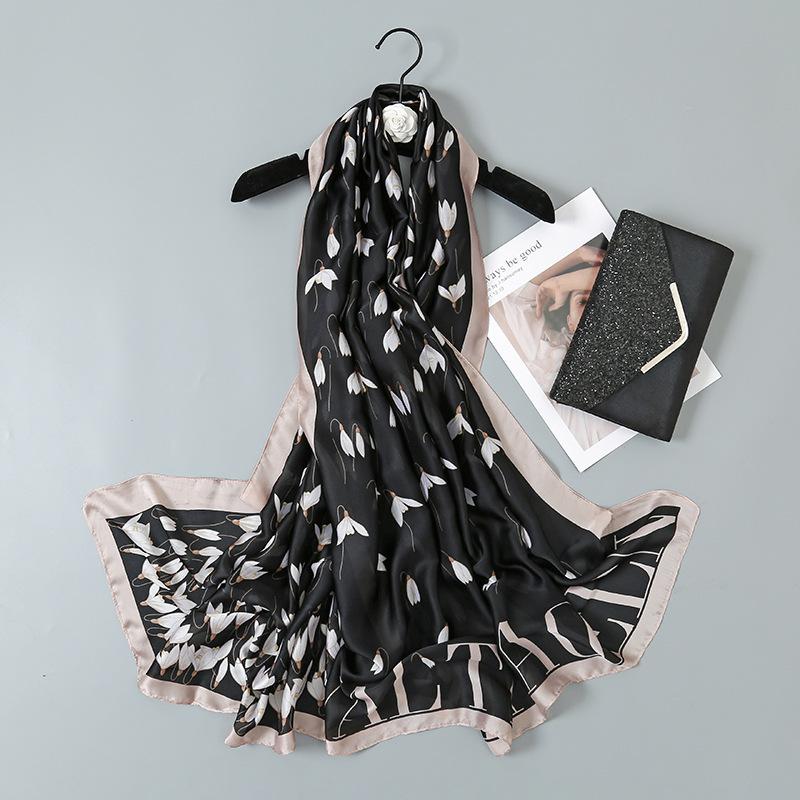 Шелковый шарф с принтом цветка лотоса, ранняя весенняя женская шаль от солнца