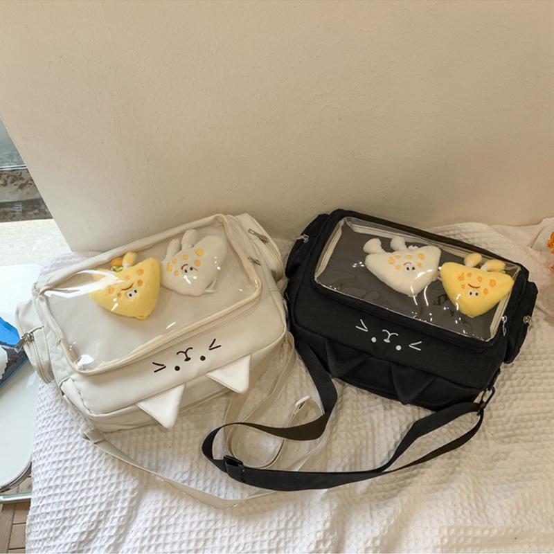 Симпатичная прозрачная сумка через плечо с изображением кота, вместительная студенческая сумка через плечо, сумка из аниме-холща