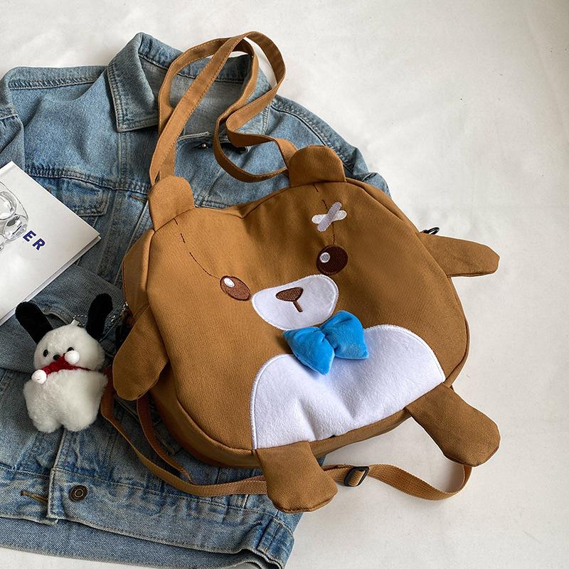 Милая холщовая сумка с изображением медведя из мультфильма для женщин, японская универсальная сумка через плечо в стиле Харадзюку, большая вместимость, школьная сумка для класса