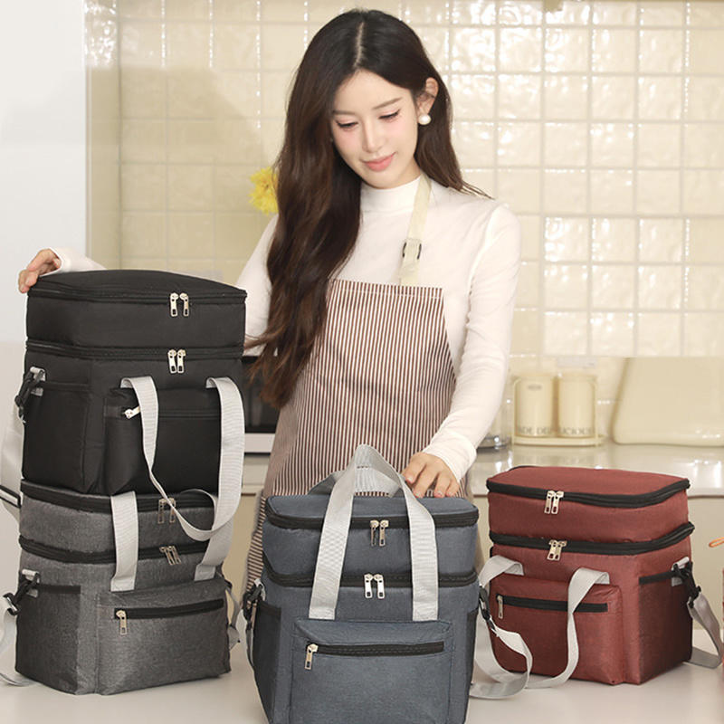 Большая вместимость двухслойного термобокса для ланча, многофункциональная сумка-холодильник для пикника на открытом воздухе, сохраняющая свежесть