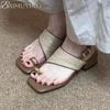 Fashion Women Heeled Sandals Clip Toe Casual Shoes Woman Square Toe Loafers 2025 Trend Summer Weave Flip Flops Soft Sole Comfort Zapatos