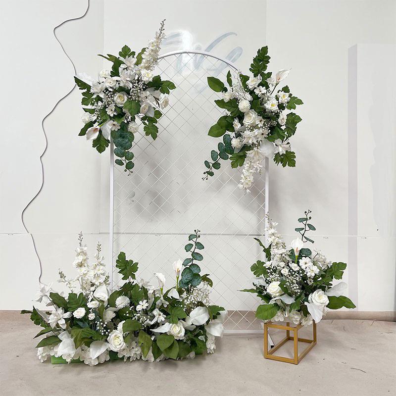 Red Floral Wedding Stage Backdrop with Artificial Flower Rows