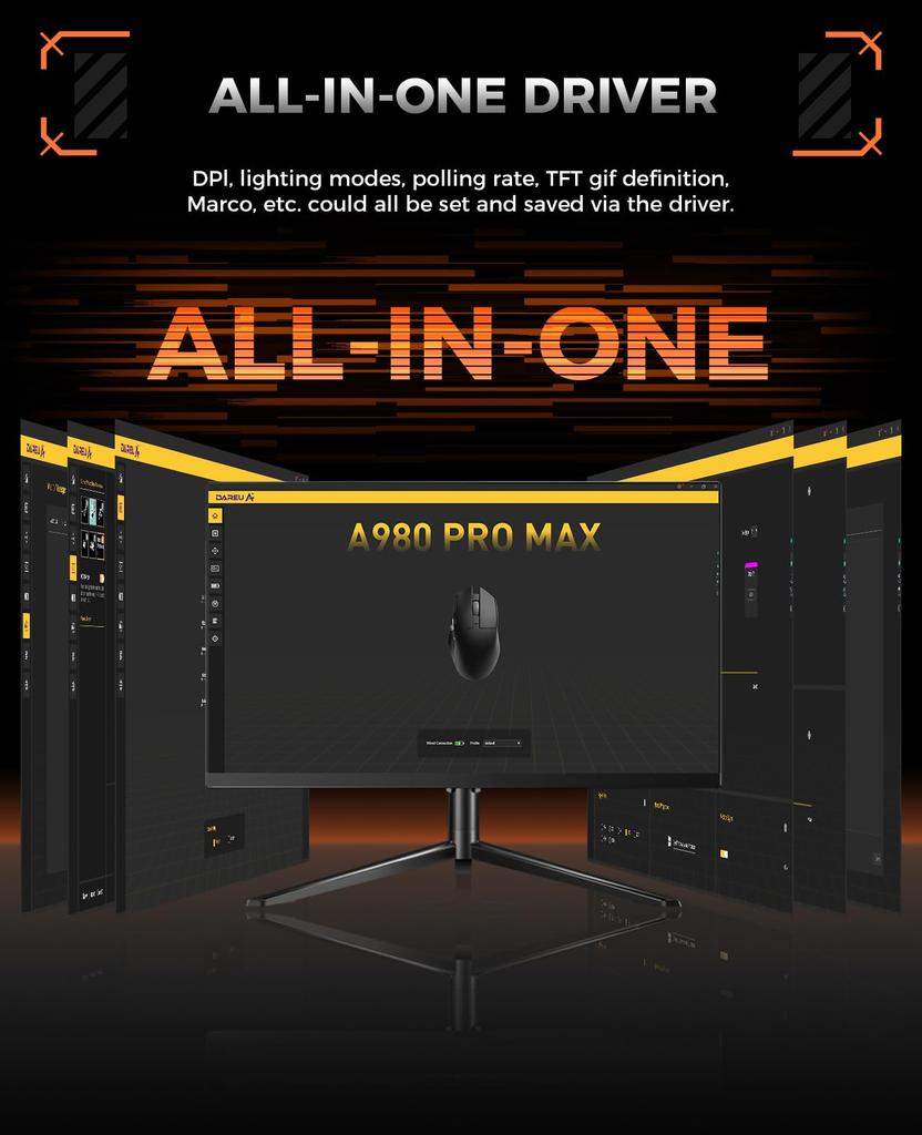 Игровая мышь DAREU A980PROMAX с проводным 4K TFT 30000 3 боковые кнопки 4000 Гц Сертификация по техническим стандартам Сертифицированный 8K/Беспроводной экран, DPI, Кнопки, 2.4G