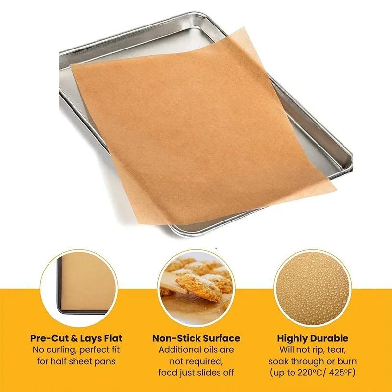 100 Pcs Paper Food Grade Baking Sheets Non-Stick Oil-Proof Baking Paper Oven Liner Sheet BBQ Pad for Baking and Barbecue Air Fryer Paper