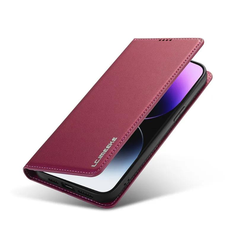 Прочный Кошелек-книжка с Магнитными Слотами для Карт из Кожи для iPhone 16 Pro Max 16E 15 14 13 12 11 Флип Тонкая Сумка Бизнес Карманный Чехол