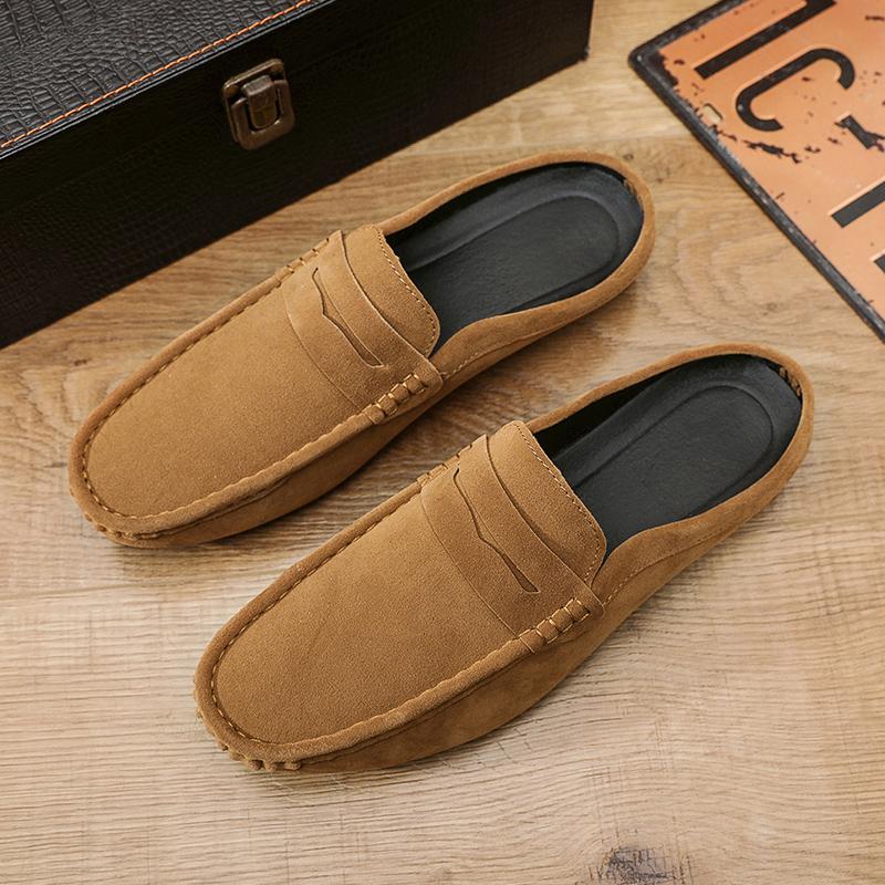 Men's Casual Shoes Soft Leather Shoes Pointed Soles Versatile Walking Comfortable Shoe Half Slippers Peas Casual Leather Shoes