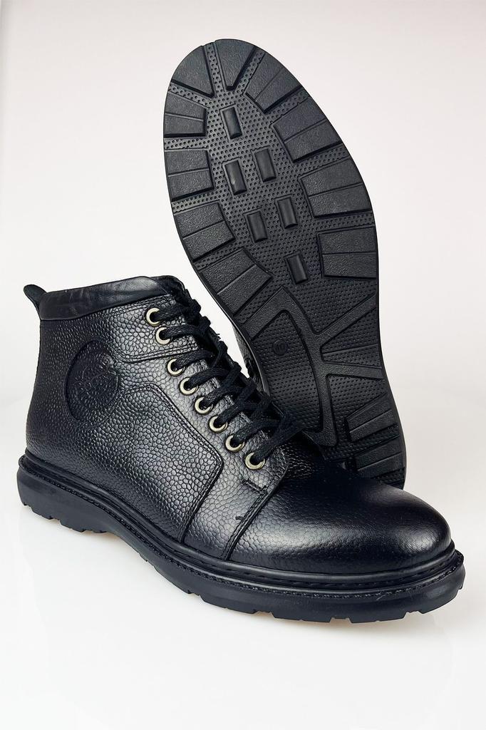 Men's Fashion Genuine Leather Thin Heeled Booties Black Zipper Cold Proof Winter Boots Shoes