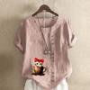 Women's Fashion Cute Cat Prined Short Sleeve T-shirt Loose Cotton Shirt Casual Loose Summer Blouse Tops Plus Size