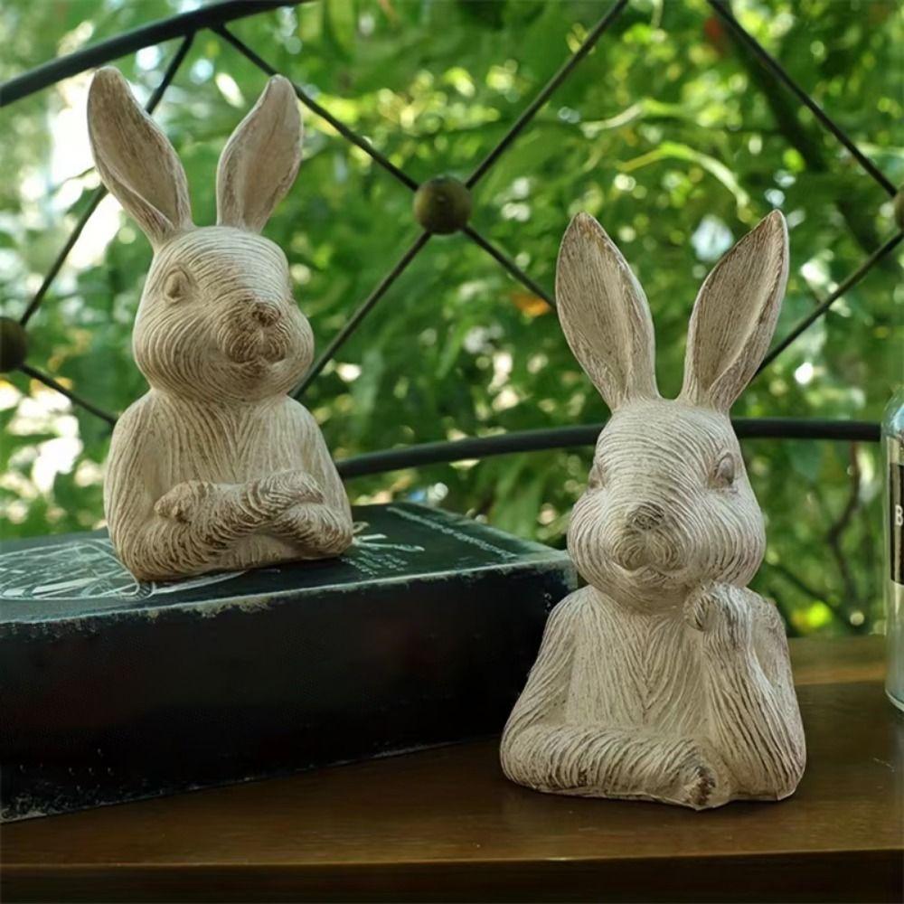 2 шт., ручная работа, полудлинные украшения в виде кролика, сельские украшения из смолы, фигурки кроликов, домашний декор