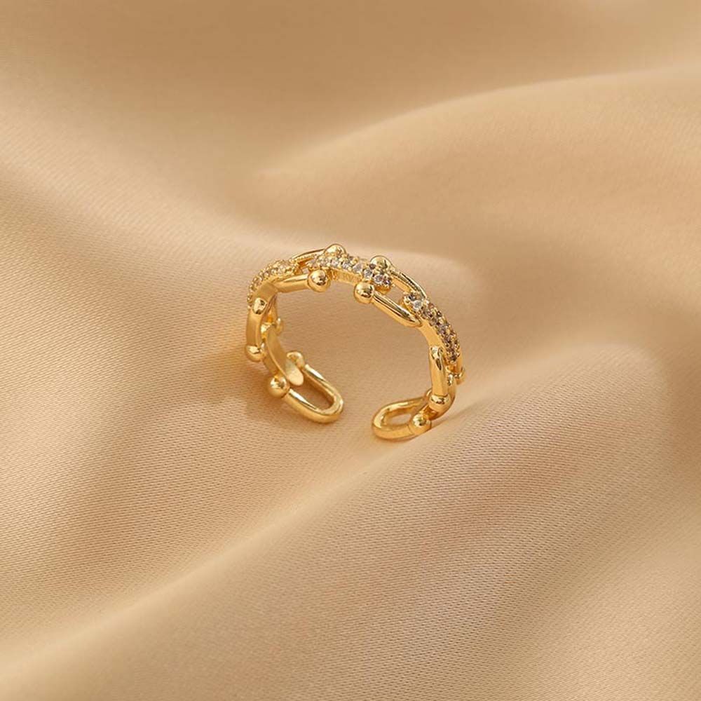 Rhinestone Geometric Twist U Shaped Buckle Women Rings Zircon Finger Rings Korean Style Open Rings