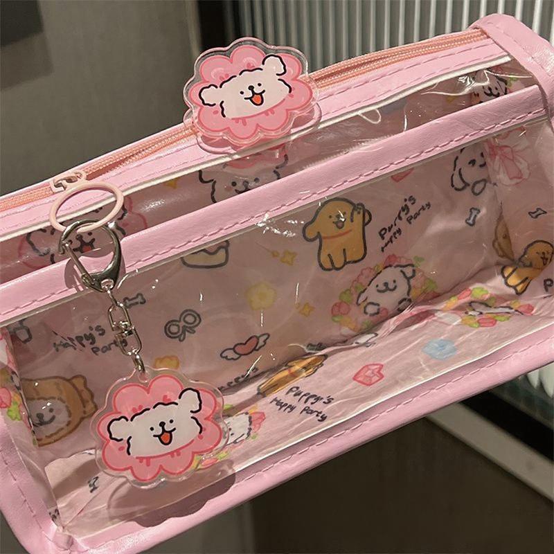 Плавание Линия Щенок Двухслойный Пенал Прозрачный Любовь Ветер Двухслойный Большой вместимости Студенческий Канцелярский Хранение Пенал