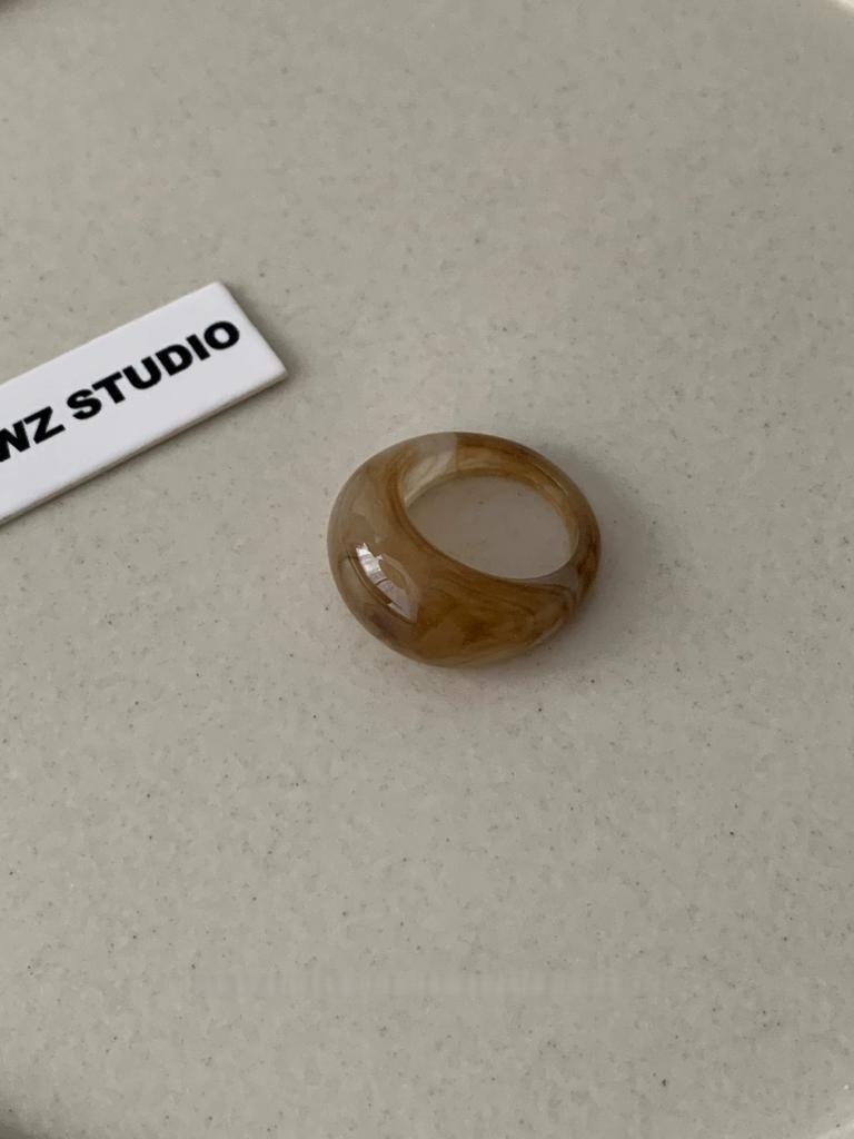 Acetate Resin Ring Wide Curved Band Vintage Minimalist Normcore Statement Index Finger Zircon for Women