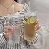 600ML Stripe Glass Cup With Lid and Straw Transparent Ice American Coffee Cup Summer Ice Drinking Cup Bubble Tea Cup Juice Glass