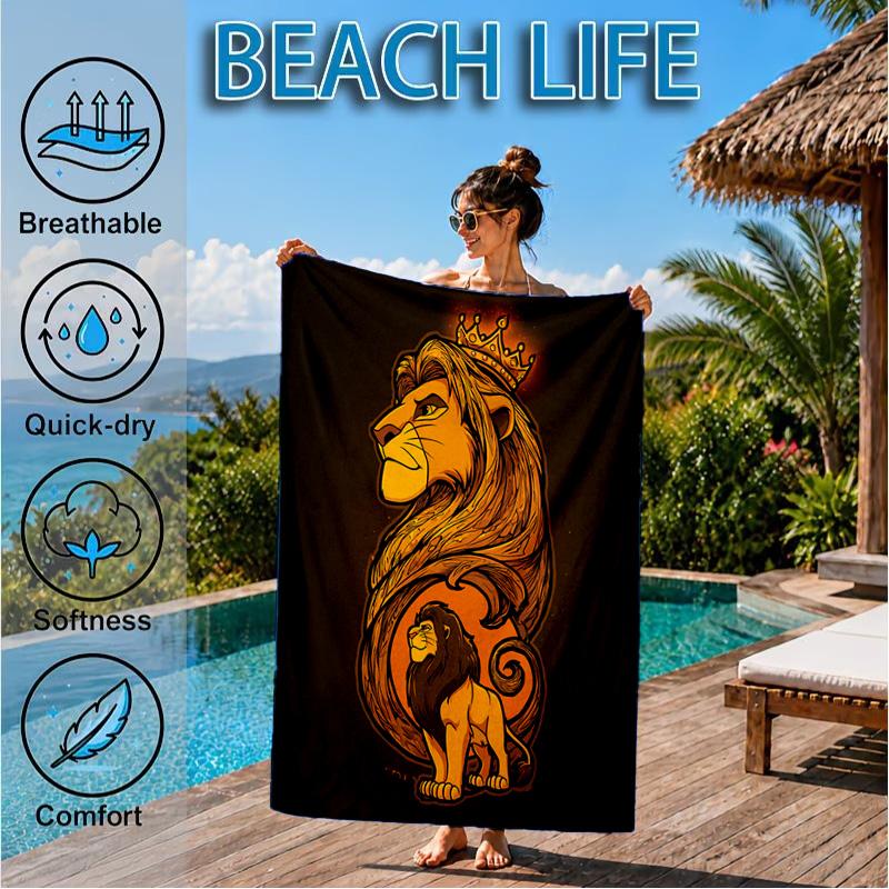 Lion king Artwork Printed Microfiber Beach Towel, Soft And Absorbent, Quick-Dry, Ideal for Summer Travel, Beach Essential, Swimming Pool