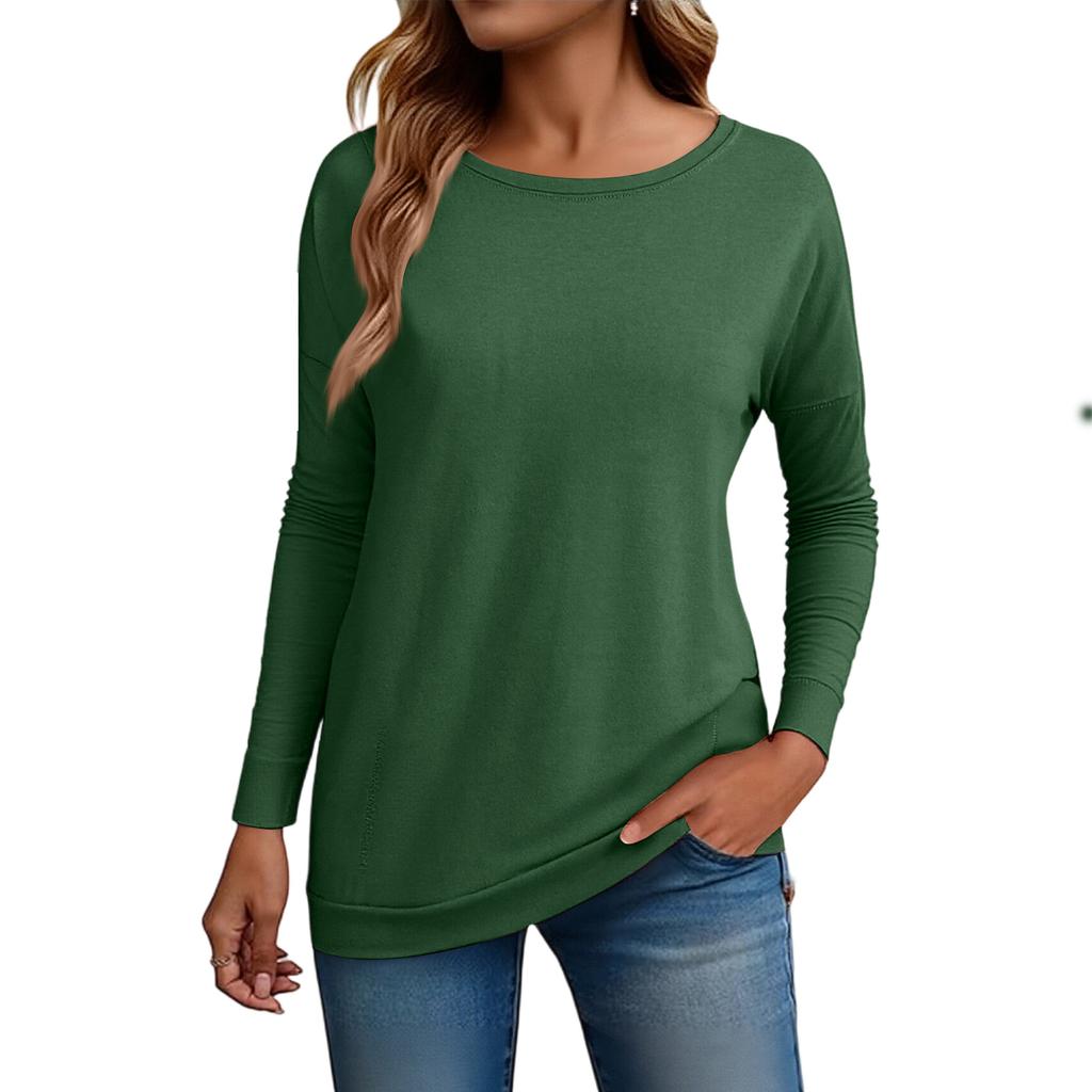 Women's Fashion Loose Round Neck Long Sleeve Solid Color T-shirt Top