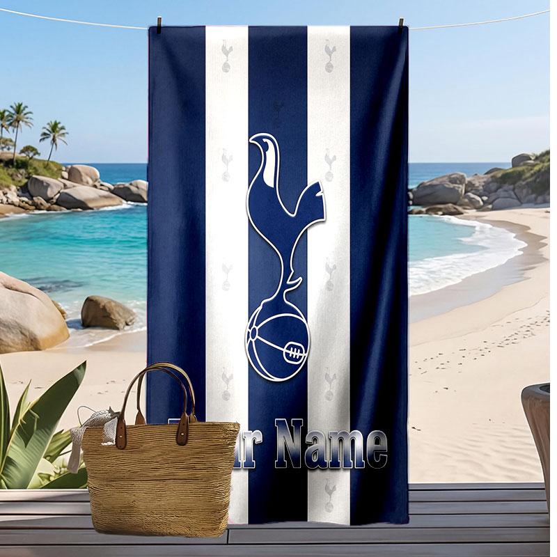 Tottenham Hotspur FC Personalized Printed Beach Towel Soccer Logo Support Custom Name Text Absorbent Towel For Sport Travel Special Gift