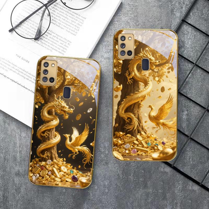 Золотой Дракон Сворачивается Для Samsung A 31 32 A33 A34 35 14 A15 13 A16 25 26 50 52 53 54 55 56 70 71 72 73 Золотой стеклянный чехол для телефона