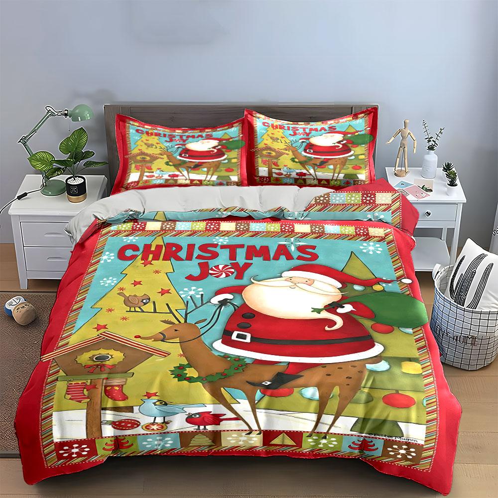 Santa, reindeer, Christmas trees. Bedding sets Duvet cover sets Duvet covers Pillowcases(1* Duvet Cover 2* Pillowcases without duvet insert)