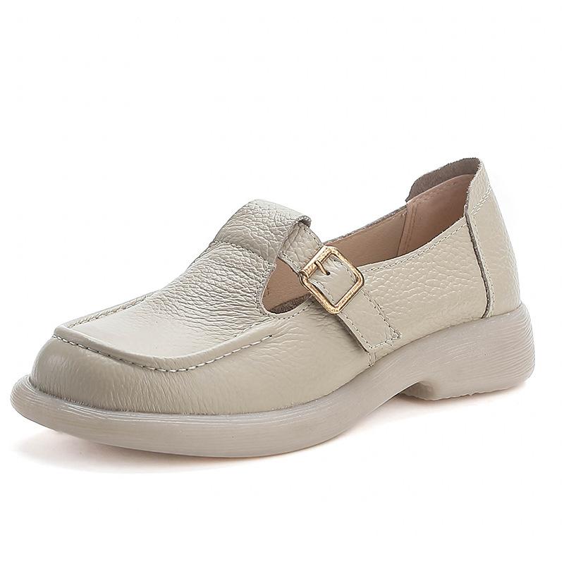 Модные новые балетки с пряжкой из натуральной кожи, женские мокасины с Т-образным ремешком, школьная обувь для студенток, балетки для офиса, женские лаконичные лоферы