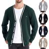 Men's Winter V-neck Long Sleeve Contrast Color Trimming Jacket Men's Loose Solid Color Knitted Cardigan