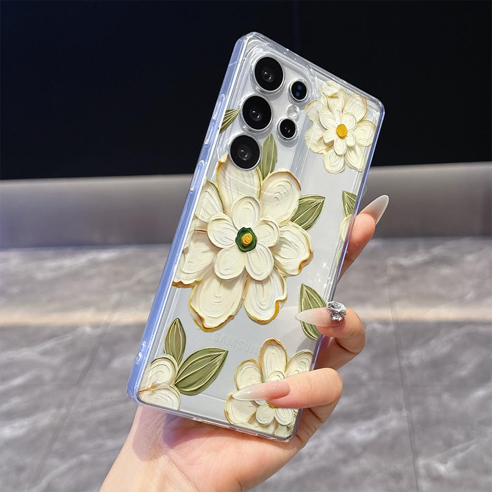 Белый Цветочный Масляный Живописный Чехол для Samsung Galaxy S26 S25 S24 S23 S22 S21 S20 FE Plus Мягкий ТПУ Тонкий Ударопрочный Чехол