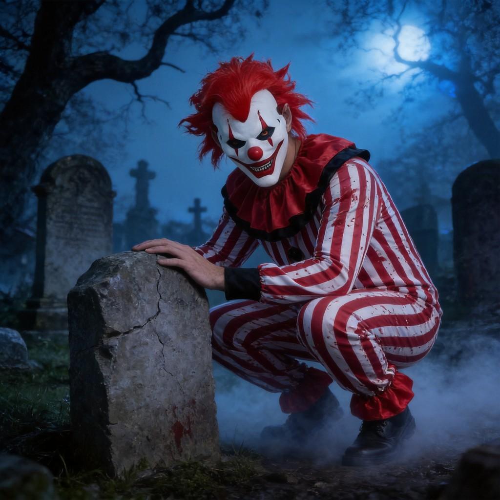 Horror Clown Outfit With Satin Material For Stage Show And Cosplay Events