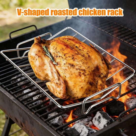Подставка для жарки индейки из нержавеющей стали V-образной формы с антипригарным покрытием, кулинарная подставка для жаровни, двусторонняя подставка для жарки ребер на барбекю