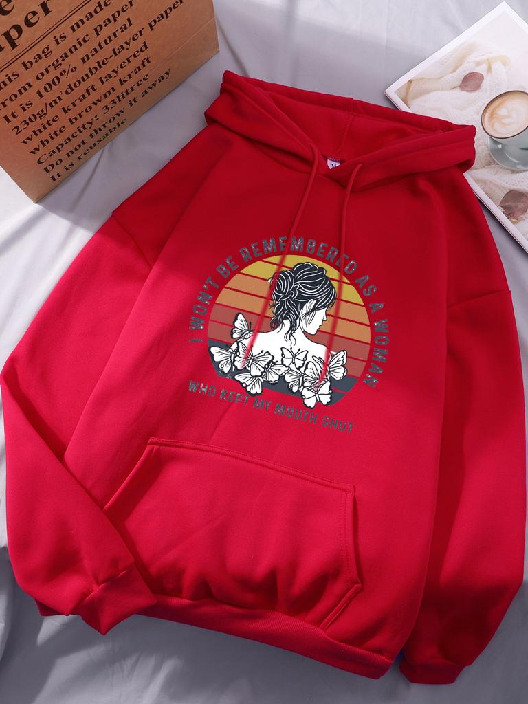 Я не буду запомнена как женщина Толстовка с принтом Женская Повседневная Толстовка с карманом Зимняя Флисовая Теплая Одежда Базовые Спортивная Женская Одежда