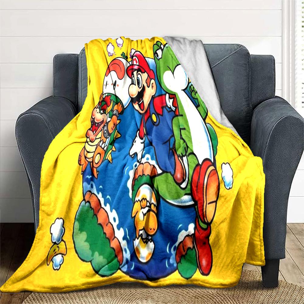 Mario Friends Adventure Flannel Blanket Super Soft Warm Cozy Blanket For Sofa Bed Office Travel Allseason Home Decor Gift